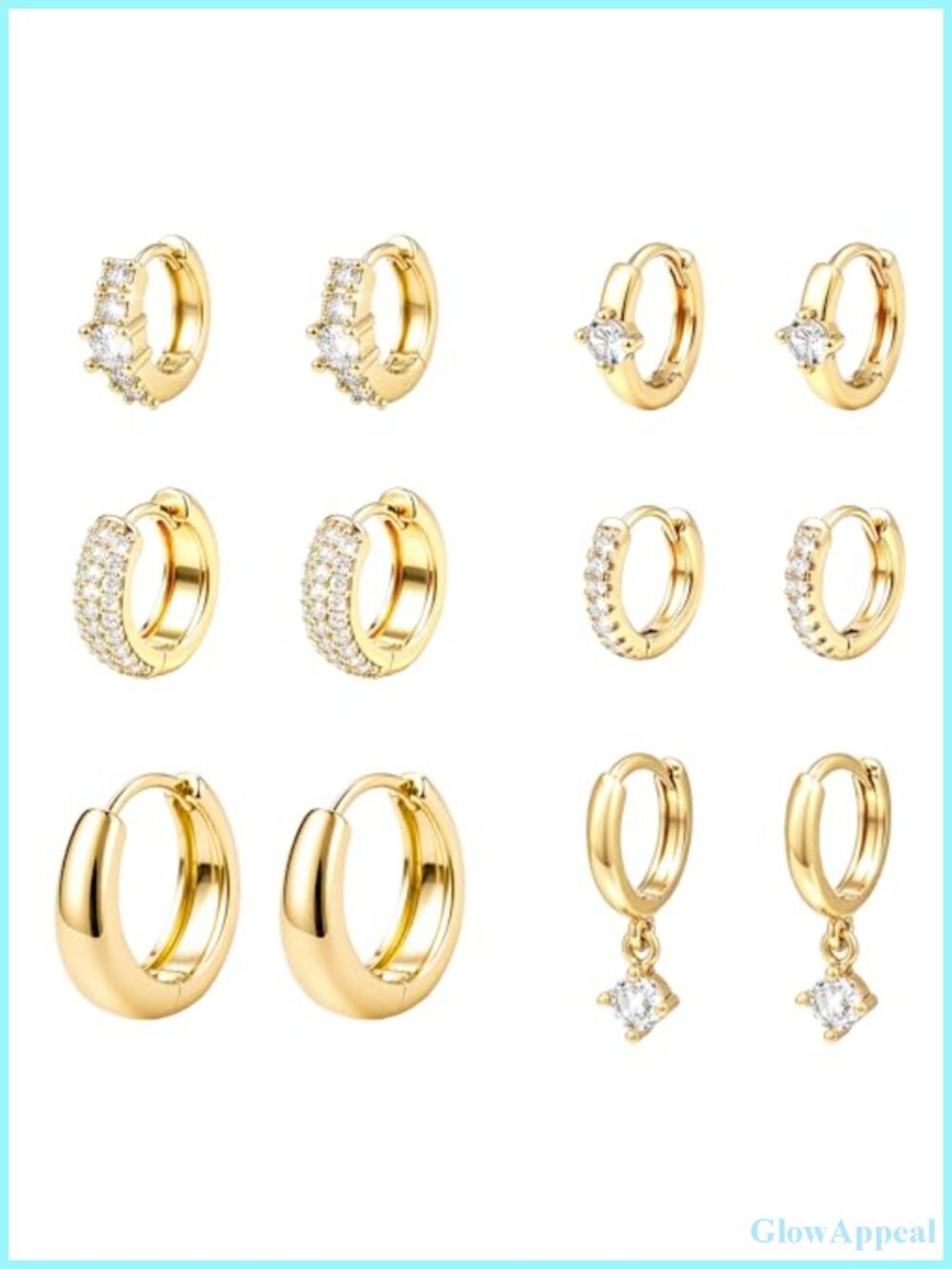 12 Pairs Small 14K Gold Plated Button Back Hoop Earrings Set Hypoallergenic